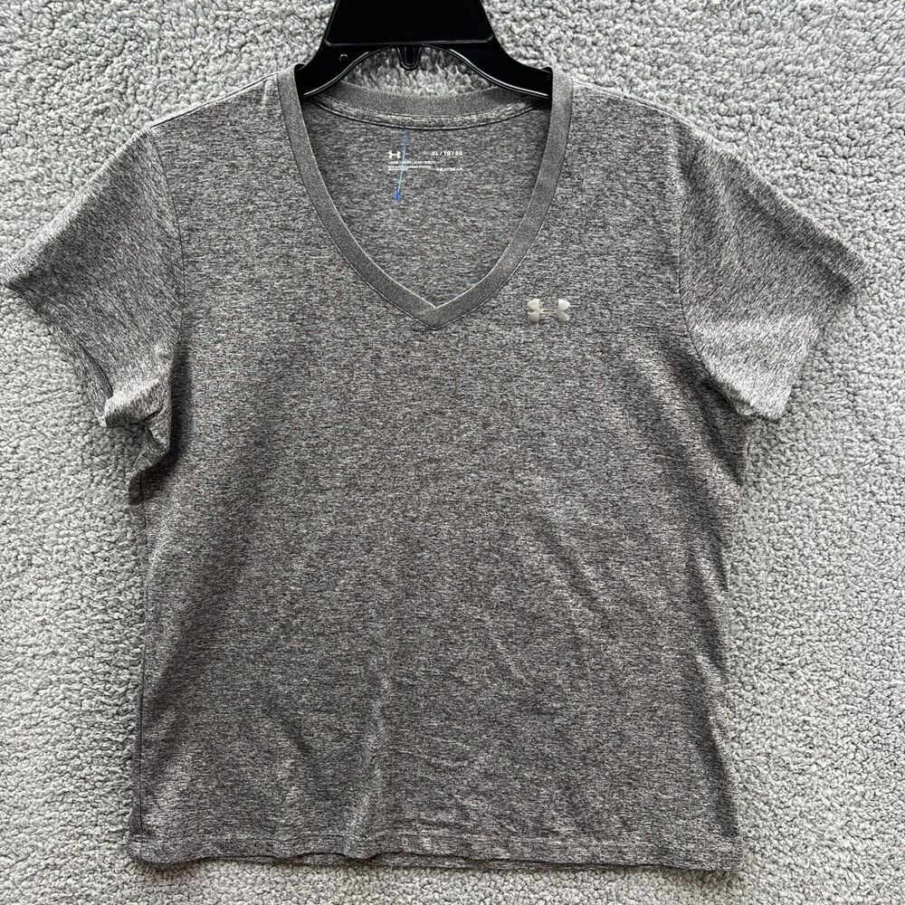 Under Armour Tech V-Neck Loose Fit T-Shirt Tee Heathered Gray Womens Extra Large